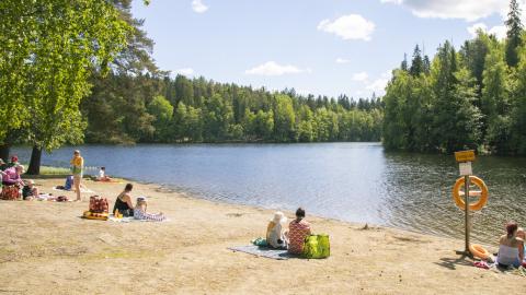 People on the beach on a sunny day.