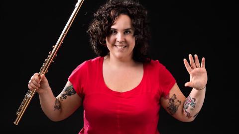 Tampere Talent Ambassador Paloma Catala Carga with a flute in her hand