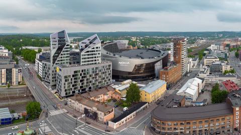 Nokia Arena and surrounding buildings.