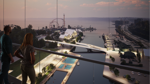 Mustalahden satama ja Näsijärvi uudesta hotellista katsottuna.