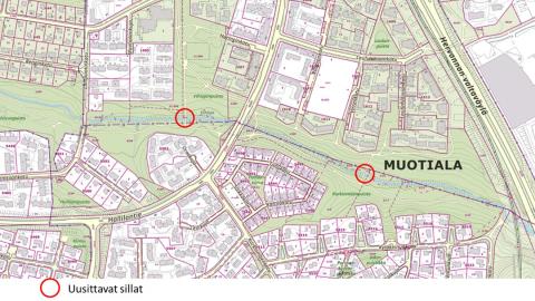 Muotialan uusittavat puusillat kartalla