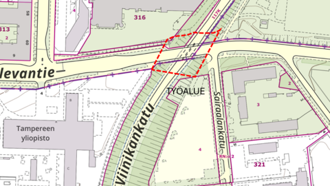 Kalevan risteyssillan puunkaatoalue kartalla.