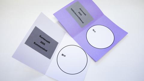 Purple and white ballot.