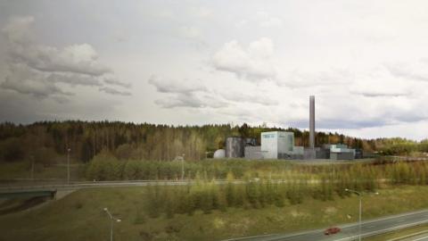 Näkymä Sulkavuoren keskuspuhdistamolle moottoritien rampilta etelän suunnasta.