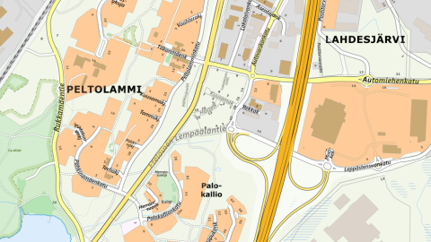 Peltolammin hyvinvointikeskuksen alue kartalla.