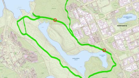 Suolijarven ulkoilureitin raivuutyö kartalla.