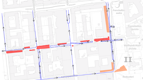 Kartta Puutarhakadun työmaan aiheuttamista liikennejärjestelyistä lokakuun 16. alkaen.