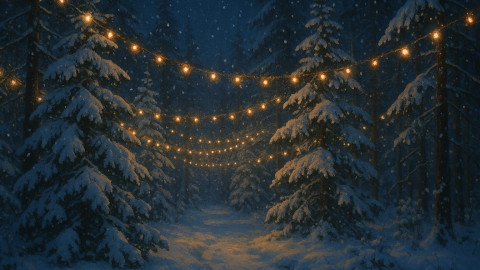 Kuvituskuva jouluisesta metsästä.