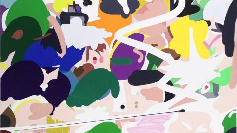 A multicoloured abstract-looking painting.