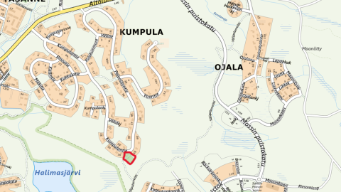 Kumpulanpuiston sijainti ympyröitynä punaisella kartalla.