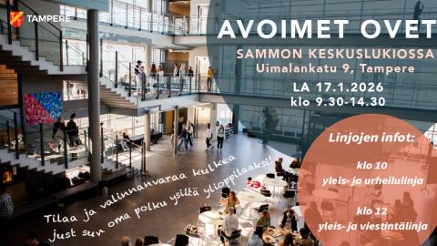 Avoimet ovet Sammon keskuslukiossa la 17.1.2026, osoitteessa Uimalankatu 9, Tampere.