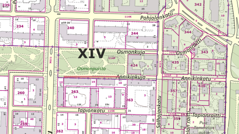 Osmonpuiston puunkaatotyön kohta kartalla.