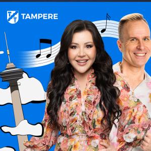 The photo shows artist Diandra and Mikko Kekäläinen from Puoli seitsemän programme.