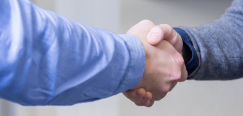 Lähikuva kättelevistä käsistä. 