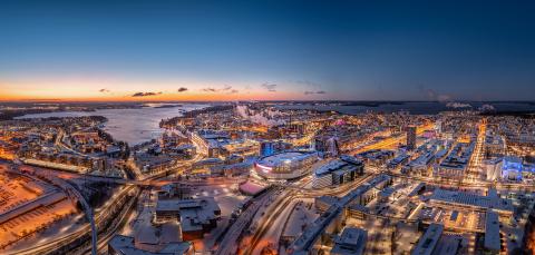 Tampere city center skyline in the night