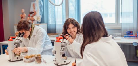 Clasun luonnontiedelinjalaisia tutkimustyön parissa.