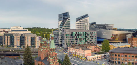 The Tampere silhouette seen from the sky in the Tulli area.