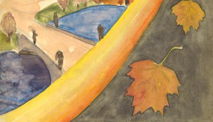 Sarastus-lehden kansikuva, jossa on piirretty Tampereen Koskipuisto.