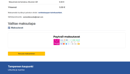 Ruutukaappaus liikunnan verkkokaupan maksamisesta.