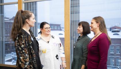 Peltolammi-Multisilta lähiöohjelman toimijat Henna Kuitunen, Maarit Vainikka, Sini Lempinen ja Jaana Nevalainen ryhmäkuvassa.. ja 