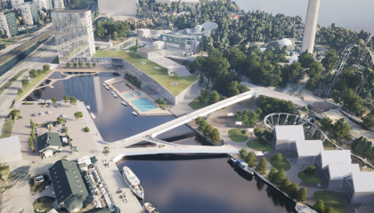 Mustalahden yli haarautuva Särkänsilta