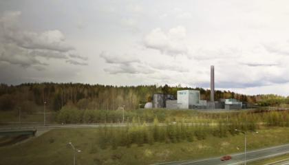 Näkymä Sulkavuoren keskuspuhdistamolle moottoritien rampilta etelän suunnasta.