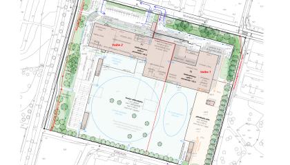 Alustava tontinkäyttösuunnitelma siitä miten uudisrakennus sijoittuu tontille