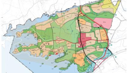 Yleiskaavakartta, alueita eri väreillä.