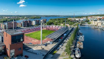 Ratinan stadion ilmasta kuvattuna.