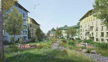 Viheralue asuinkortteleiden keskellä.