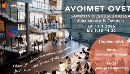 Avoimet ovet Sammon keskuslukiossa la 17.1.2026, osoitteessa Uimalankatu 9, Tampere.