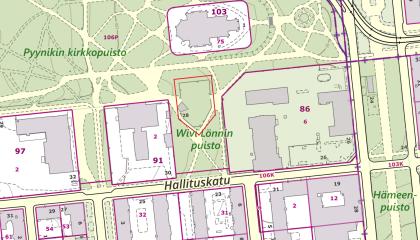 Pyynikin kirkkopuiston leikkipaikan karttakuva.