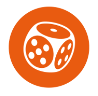 Credit course logo. White dice symbol on an orange background.