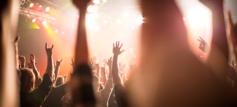 Crowd cheering in a concert.