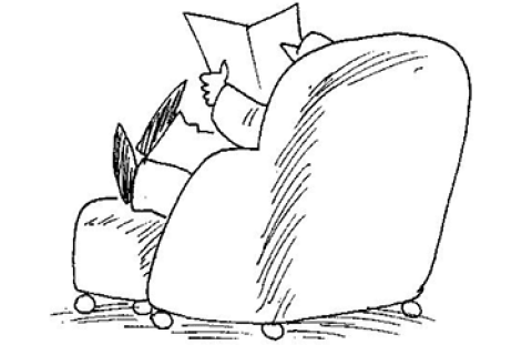 Nojatuolissa istuva piirroshahmo