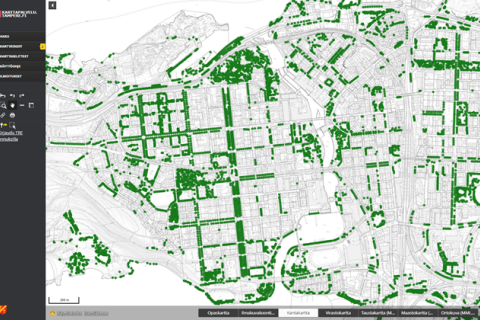 Kuvakaappaus karttapalvelun puurekisterinäkymästä.