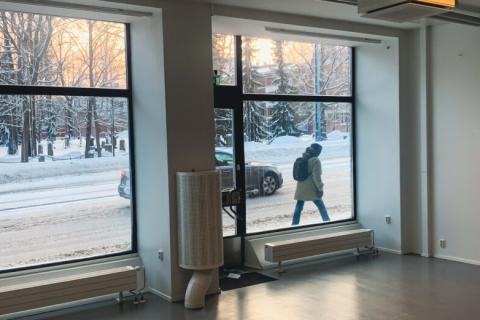 Pyynikki swimming hall Meanwhile space view from inside to the street.