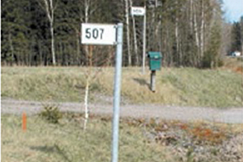 Numerokilpi tolpassa tien vierellä.