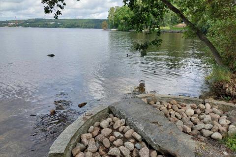 Kivetty tuhkien sirottelupaikka Pyhäjärven rannalla.