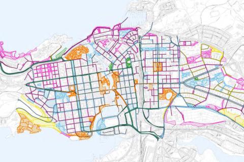 Keskusta-alueen puhtaanapitoluokitus väreillä merkittynä kartalla