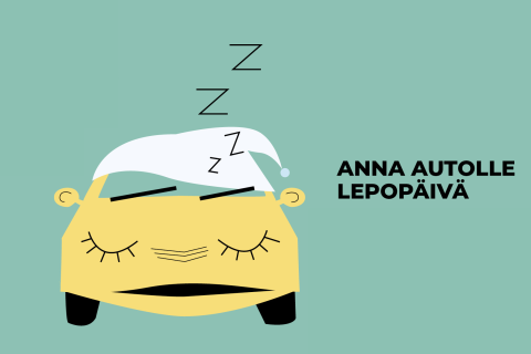 Piirroskuvassa nukkuva auto.