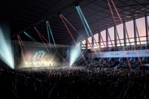 Havainnekuva, jossa Hakametsän hallissa on konsertti