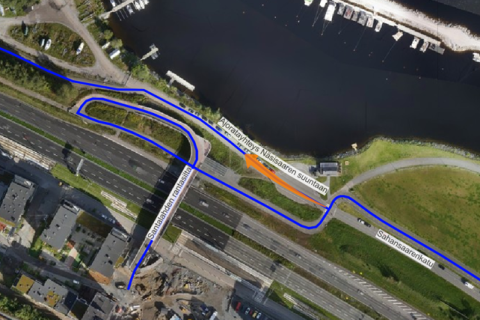 Reitti Santalahden rantasillan kohdalla.