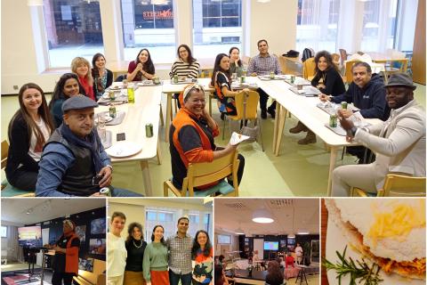 Group of Tampere talent ambassadors sitting and having dinner together.