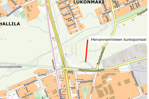 Hervannanrinteen portaat karttakuvassa. 