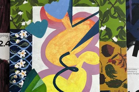 Colourful abstract-looking painting.