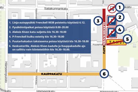 Karttakuva itsenäisyyspäivän 2025 häiriöalueesta keskustan alueella.