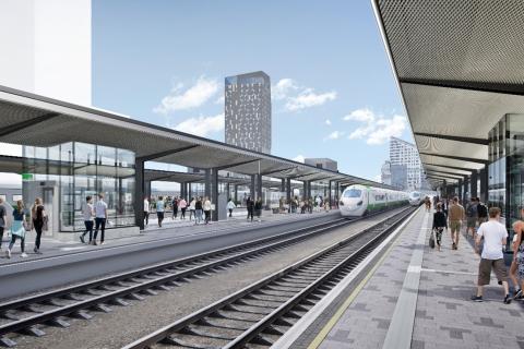 Havainnekuvassa näkyy uudet katokset kaikilla laitureilla. 