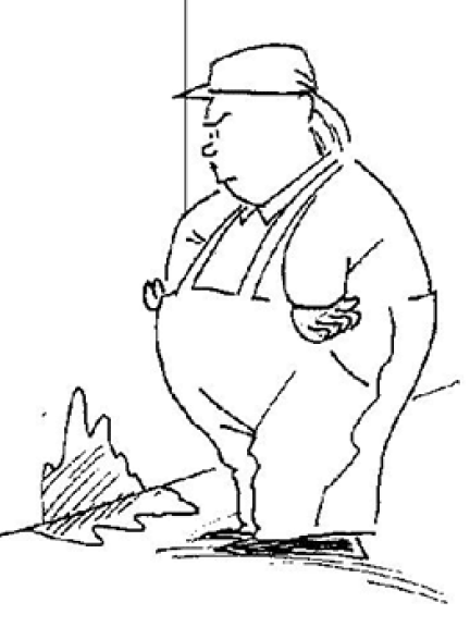 Kastunutta seinää katsova piirroshahmo