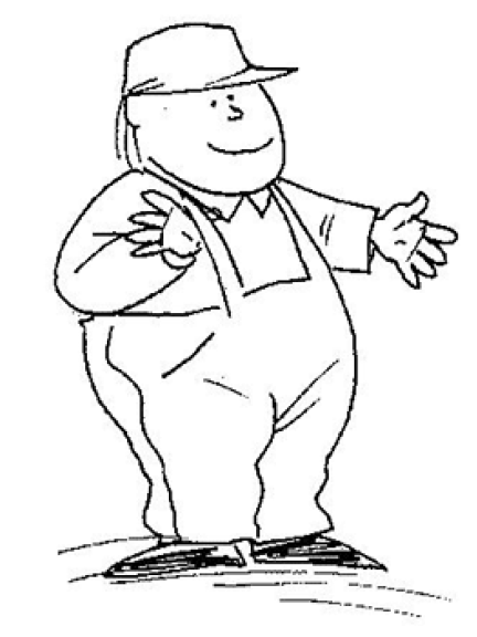 Tyytyväisen oloinen piirroshahmo